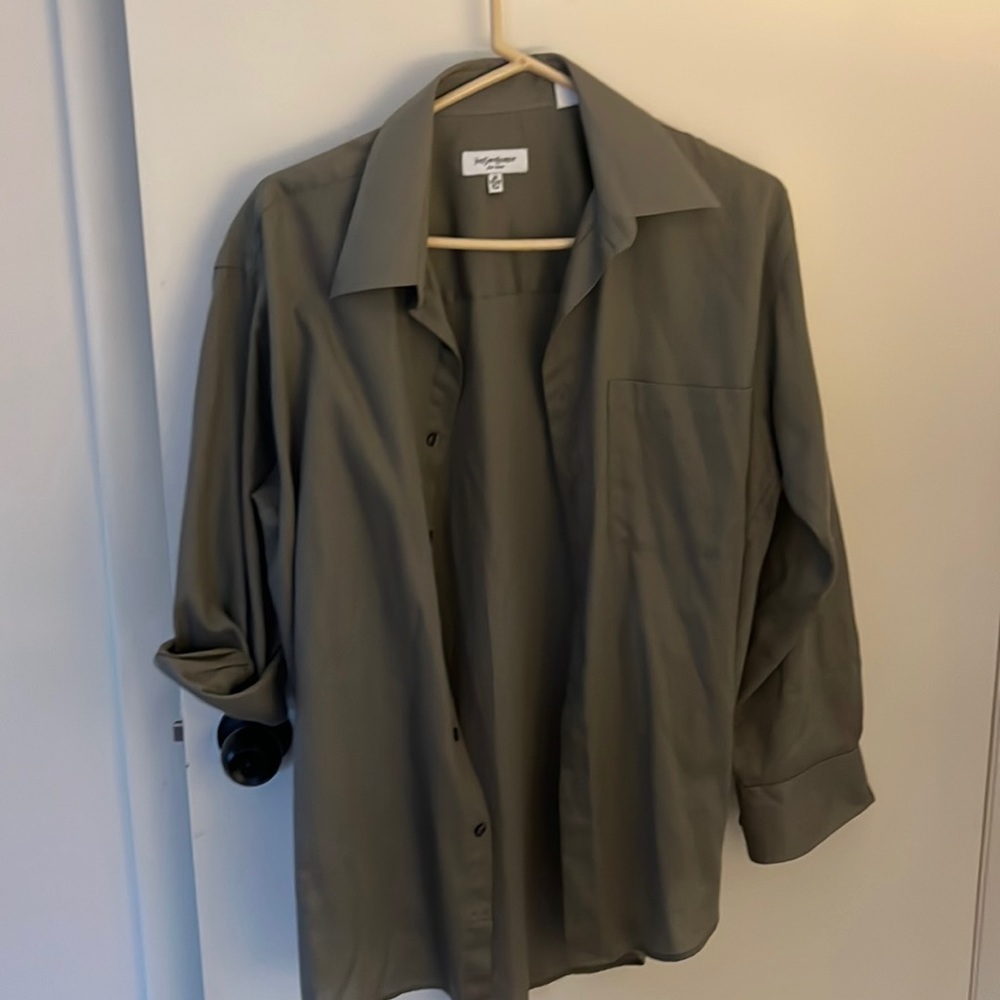 vintage YSL men’s wide collar button up shirt Gray